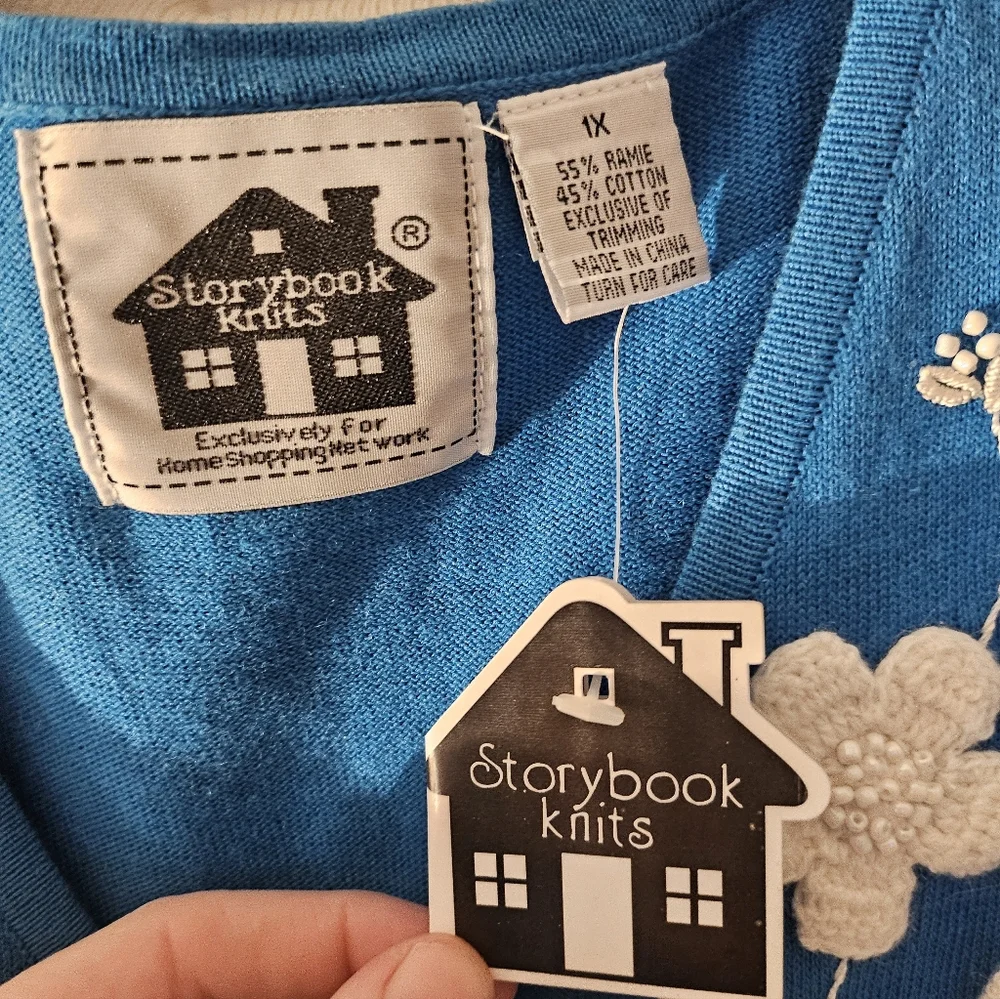 Storybook Knits Cardigan & Sleeveless Top Blue Xl Vintage Embroidery Long‎